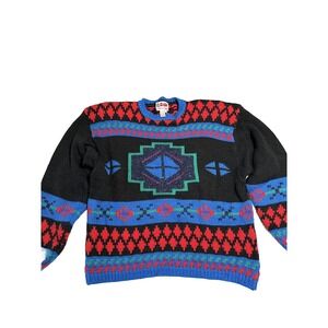 Vintage KLOK A Clothing Company Patterned Knit Sweater Colorful Large Shoulder